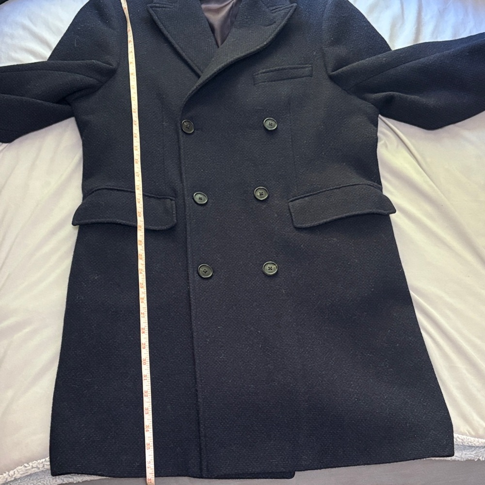 Brooks Brothers Dark BlueDouble-Breasted Men's Long Topcoat Size 40R - Picture 13 of 13